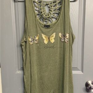 Stylish Olive Tank Top with Butterfly Design